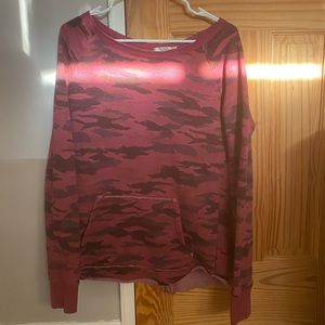 Red Camo Crew Neck W Zipper Detailing